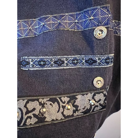 Alfred Dunner Blue Cardigan with Appliqué sequins embroidery, size XL - Picture 5 of 9